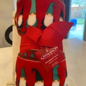 Holiday Home Red Microplush Throw with Gnome Design